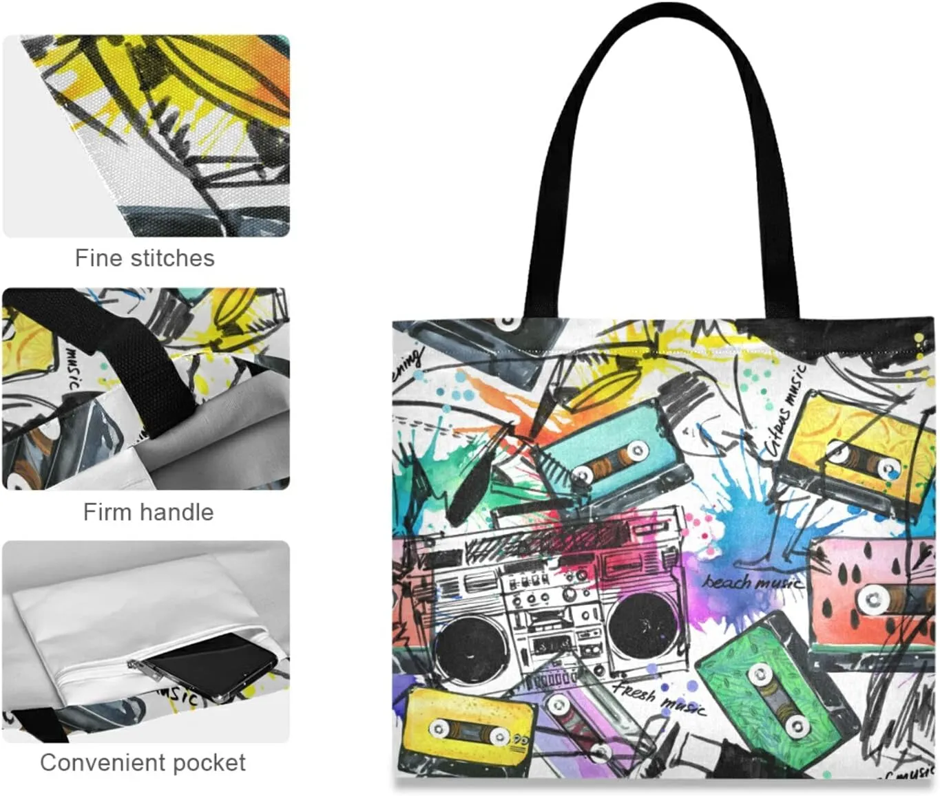 Poeticcity Women Grocery Tote Bag, Canvas Shoulder Bags, Women Handbag for Outdoors