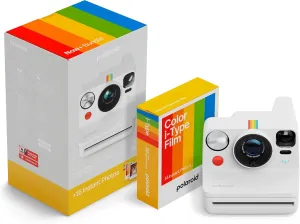 Polaroid Now  3rd Generation I-Type Instant Camera   Film Bundle - Now  Bluetooth App Controlled White Camera   16 Color Photos (6562)