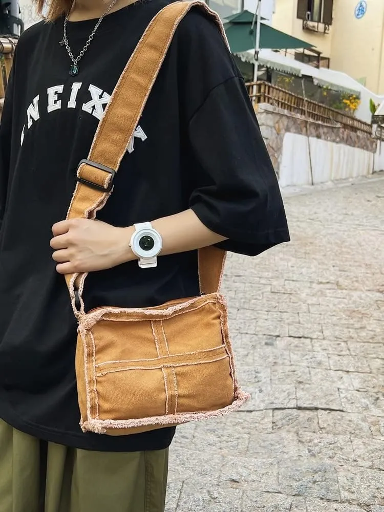 Pooyikoi Women Little Canvas Shoulder Bag Female Thick Cloth Small Messenger Bag Retro Vintage Crossbody Tote Bag