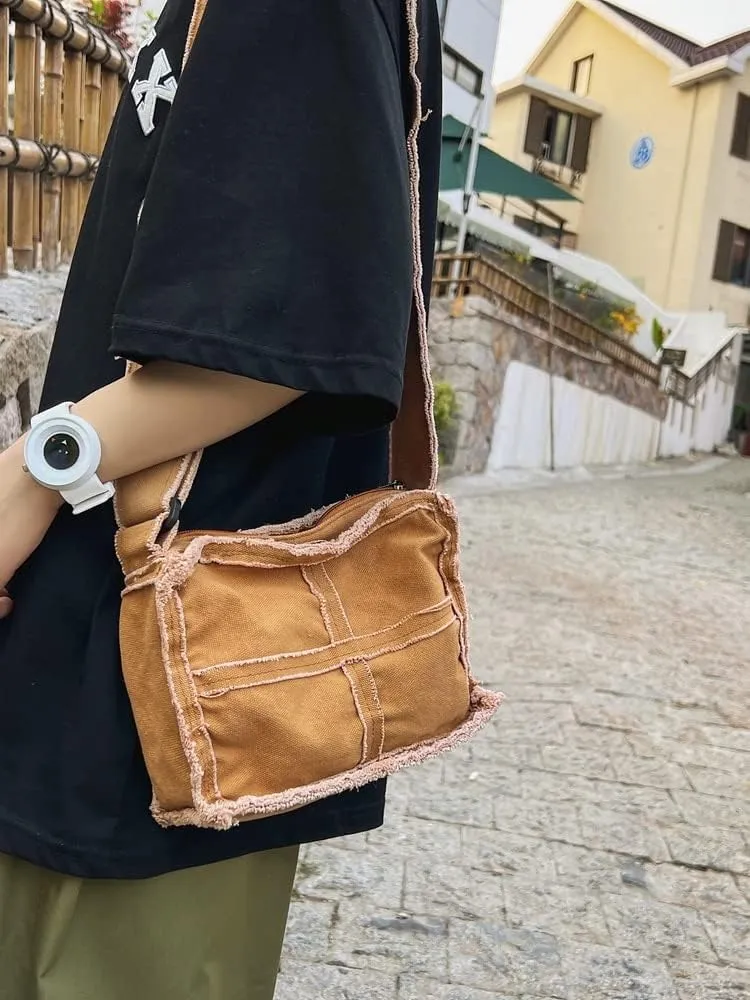 Pooyikoi Women Little Canvas Shoulder Bag Female Thick Cloth Small Messenger Bag Retro Vintage Crossbody Tote Bag