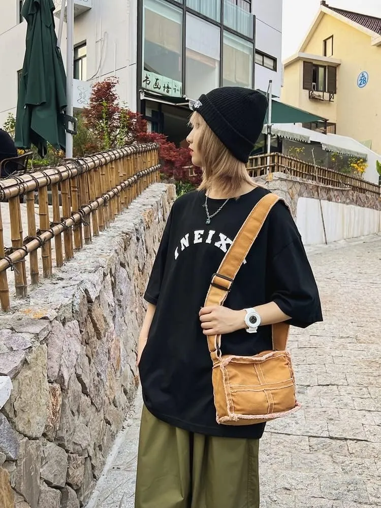 Pooyikoi Women Little Canvas Shoulder Bag Female Thick Cloth Small Messenger Bag Retro Vintage Crossbody Tote Bag