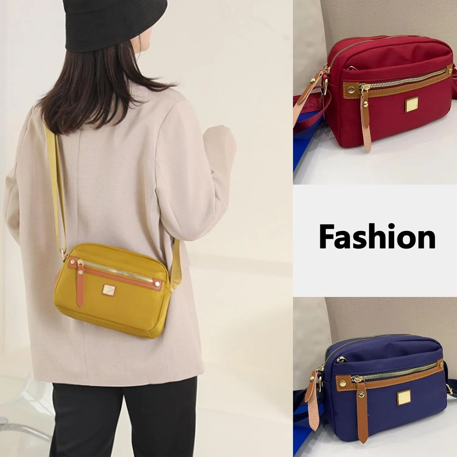 Popularate Nylon Crossbody Bag, Waterproof Lightweight Fashion Multi Pockets Shoulder Bags, with Zipper