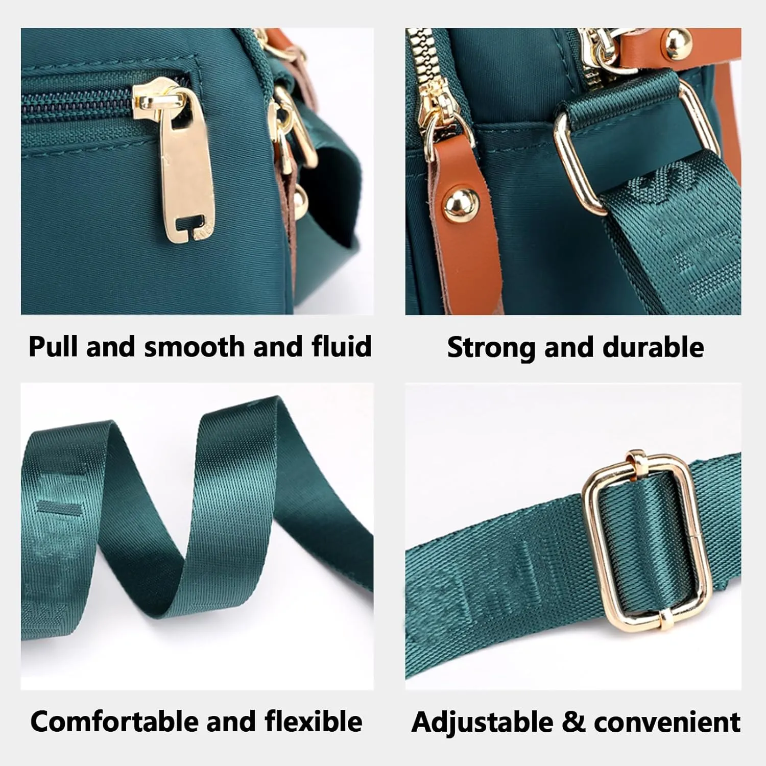 Popularate Nylon Crossbody Bag, Waterproof Lightweight Fashion Multi Pockets Shoulder Bags, with Zipper