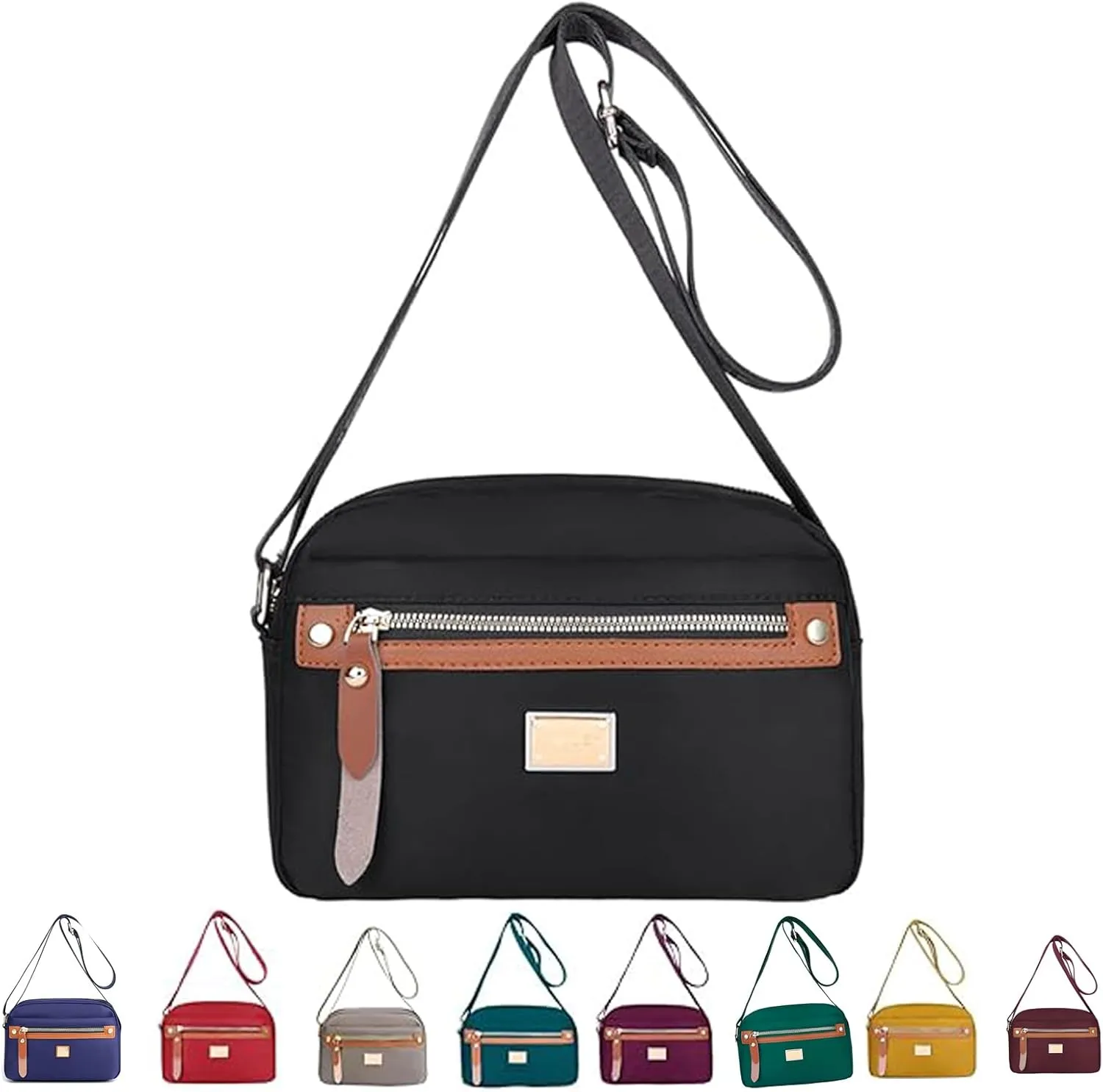 Popularate Nylon Crossbody Bag, Waterproof Lightweight Multi-layer Messenger
