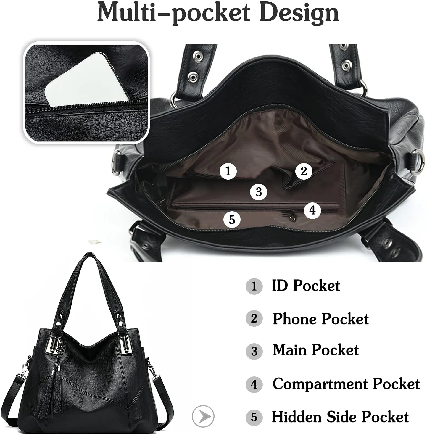 PORRASSO Women Handbags Fashion Hobo Shoulder Bag Ladies Crossbody Bag Large Tote Purse