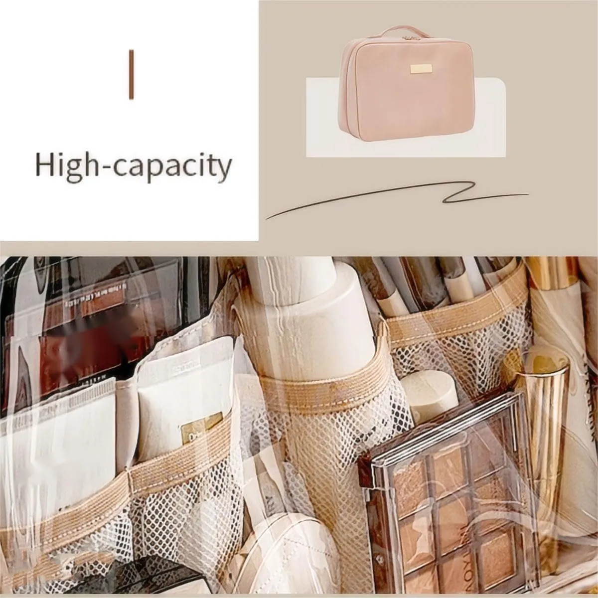 Portable Large Capacity Cosmetic Bag, Skincare Products, Makeup Brush Storage Bag, Double Layer Makeup Bag (Upgraded-White)