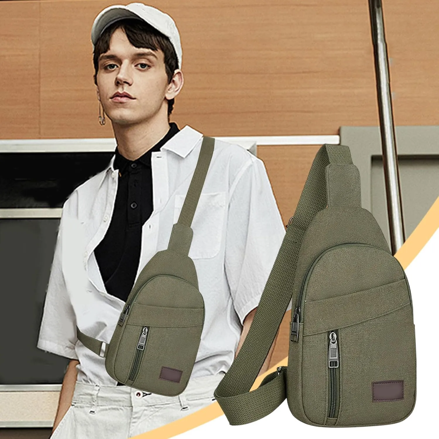Portable Outdoor Canvas Chest Bag Crossbody Bags for Women, Multipurpose Thickened Zipper Shoulder Bag for Travel Use