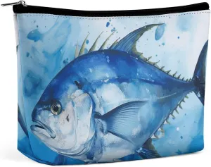 Portable Small Cosmetic Bag Cute Travel Makeup Bag Blue Fish Waterproof Toiletry Bag for Women