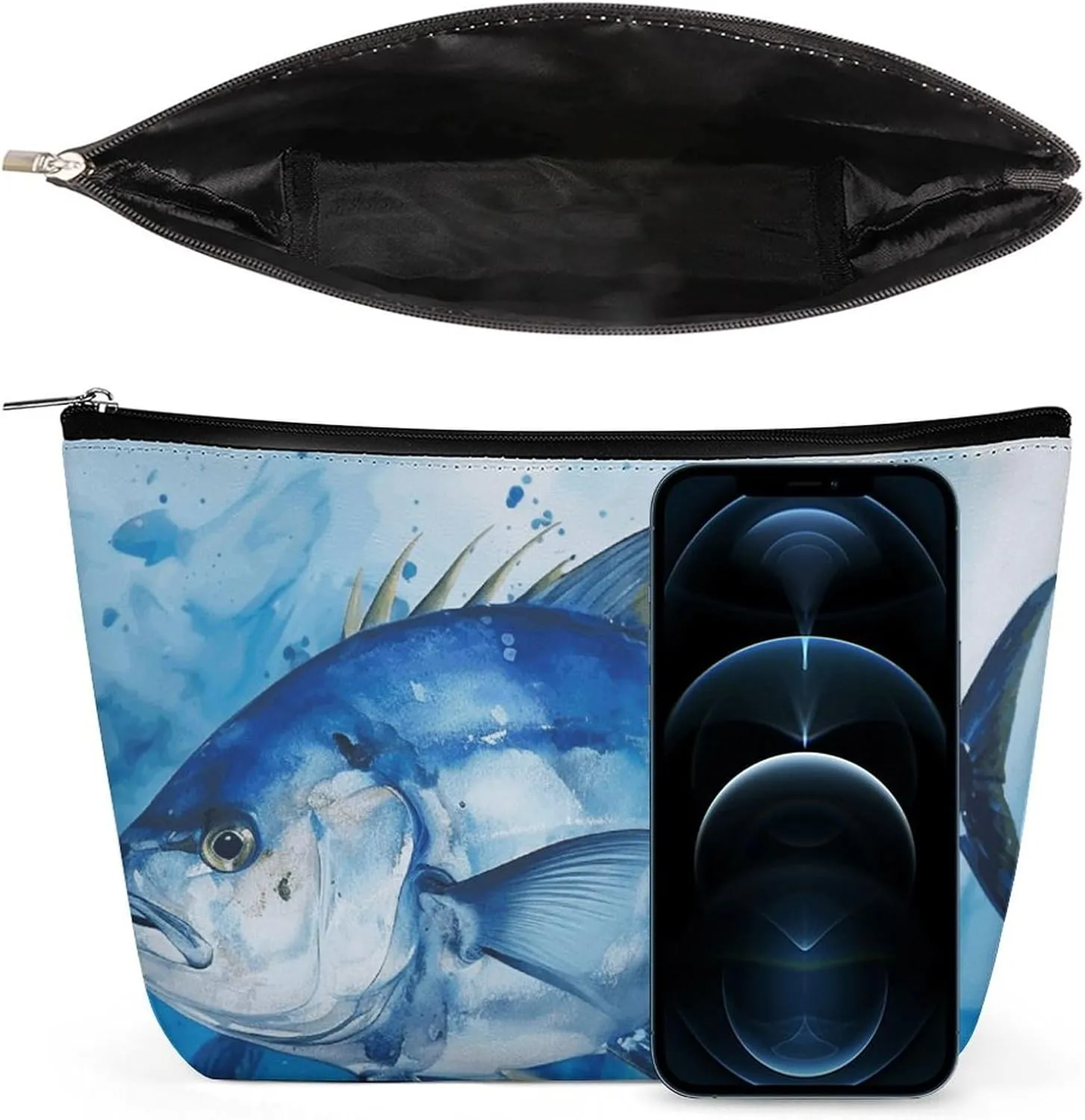 Portable Small Cosmetic Bag Cute Travel Makeup Bag Blue Fish Waterproof Toiletry Bag for Women