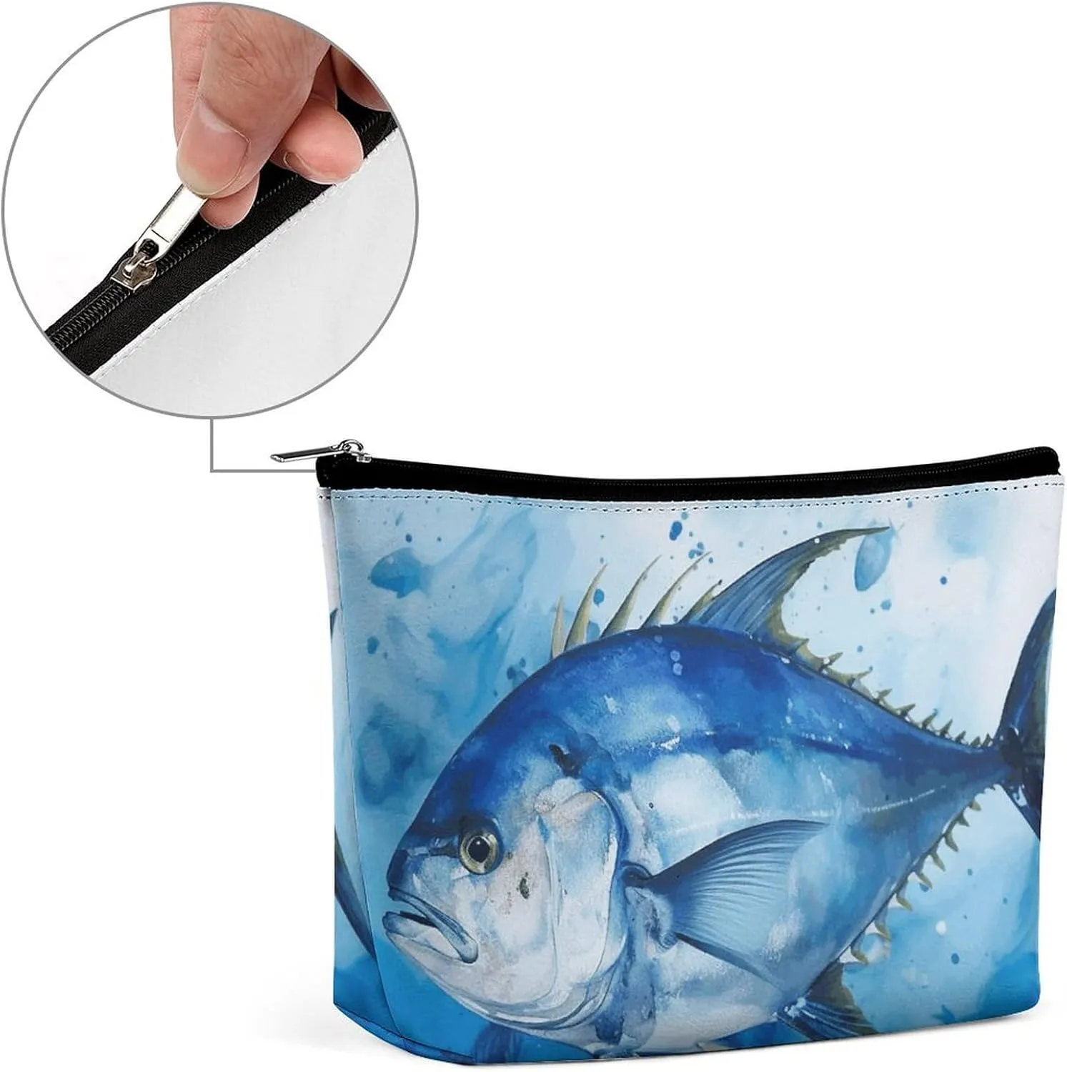Portable Small Cosmetic Bag Cute Travel Makeup Bag Blue Fish Waterproof Toiletry Bag for Women