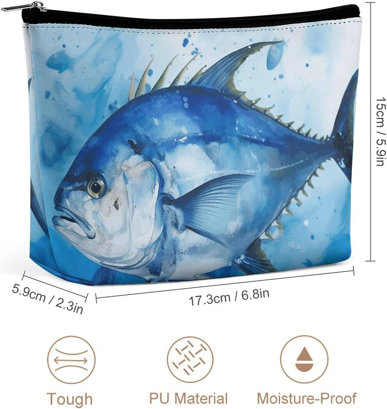 Portable Small Cosmetic Bag Cute Travel Makeup Bag Blue Fish Waterproof Toiletry Bag for Women