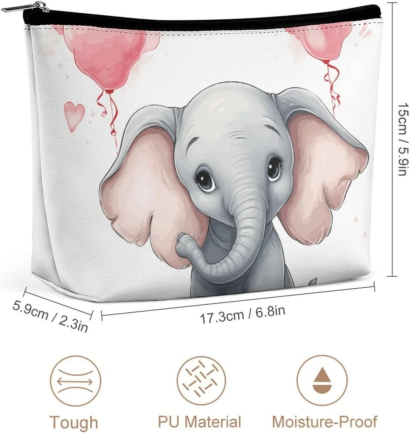 Portable Small Cosmetic Bag Cute Travel Makeup Bag Cute Cartoon Elephant Waterproof Toiletry Bag for Women