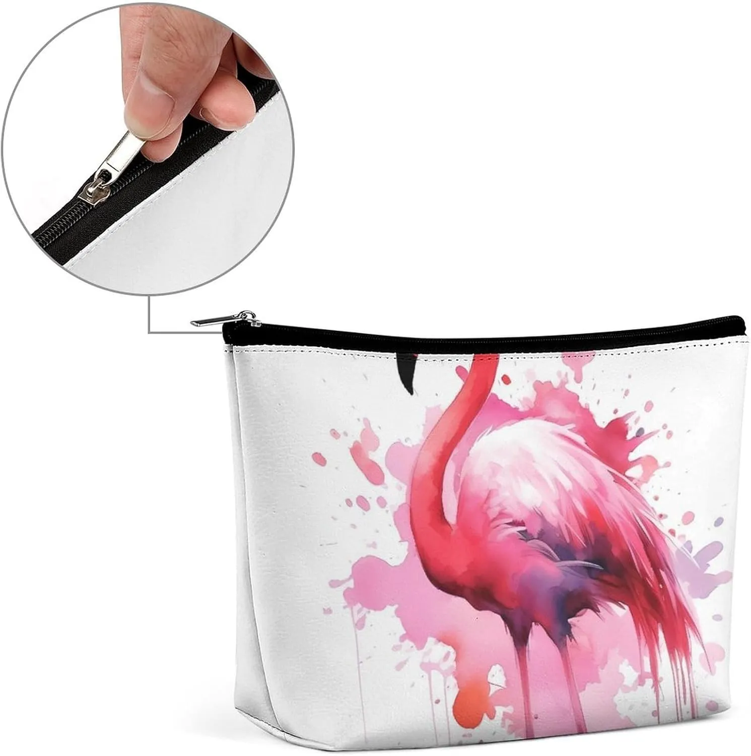 Portable Small Cosmetic Bag Cute Travel Makeup Bag Flamingo Watercolor Waterproof Toiletry Bag for Women