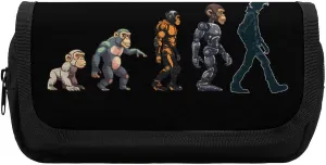 Prehistoric Ape Robot to Man Evolution Pencil Case Double Layer Pencil Box Storage Pouch Bags Organizer for Men Women