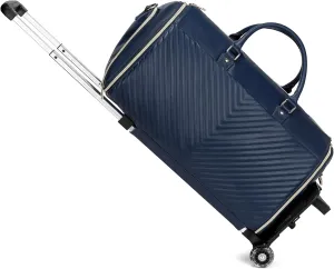 Pro Rolling Garment Bag - Detachable Handle & Extended Base, Waterproof PVC Leather with Shoe/Cosmetic Pockets, Silent Wheels for Air Travel/Weddings (48.5" Hanging System) （Dark blue）
