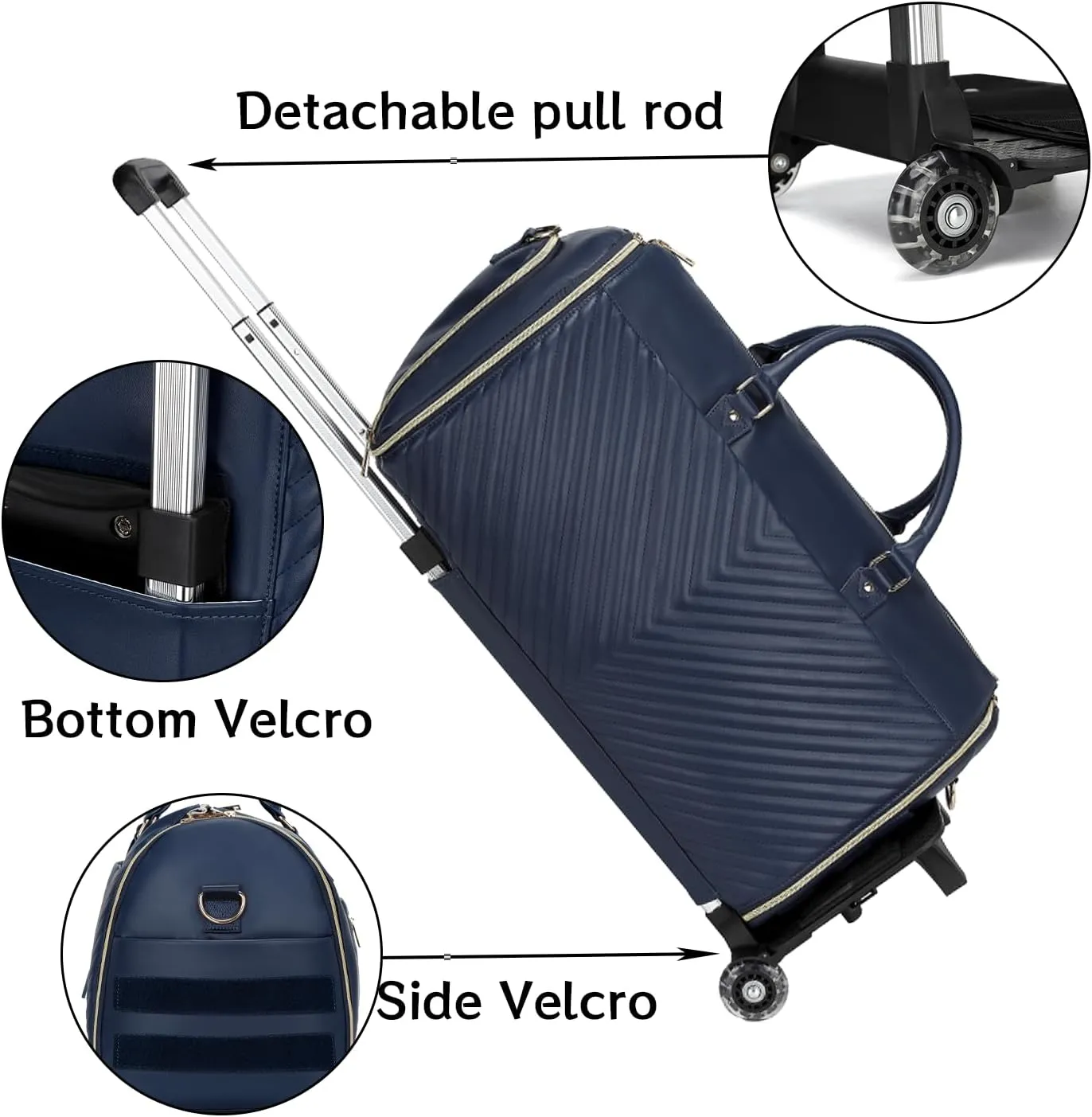 Pro Rolling Garment Bag - Detachable Handle & Extended Base, Waterproof PVC Leather with Shoe/Cosmetic Pockets, Silent Wheels for Air Travel/Weddings (48.5" Hanging System) （Dark blue）