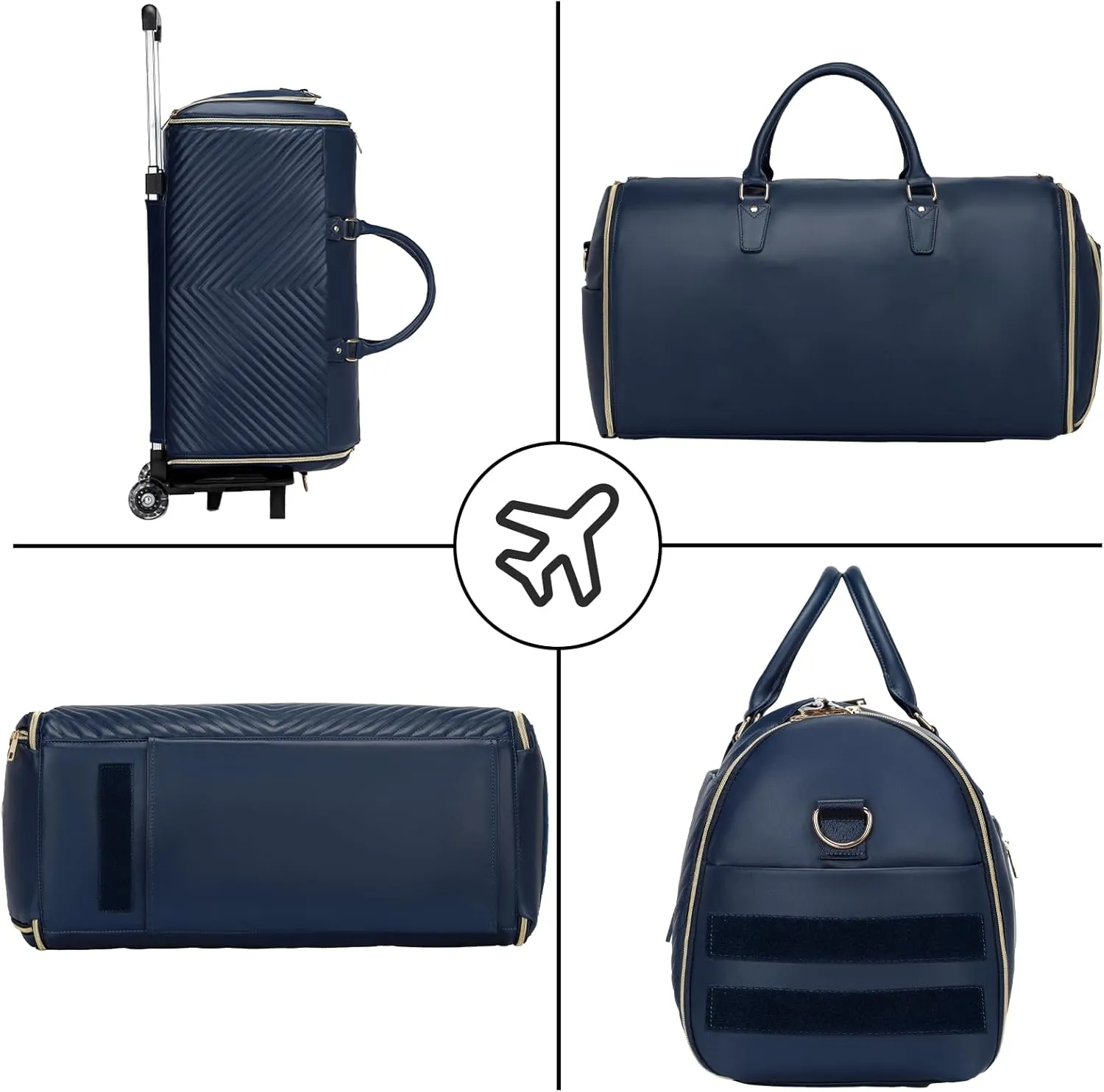 Pro Rolling Garment Bag - Detachable Handle & Extended Base, Waterproof PVC Leather with Shoe/Cosmetic Pockets, Silent Wheels for Air Travel/Weddings (48.5" Hanging System) （Dark blue）