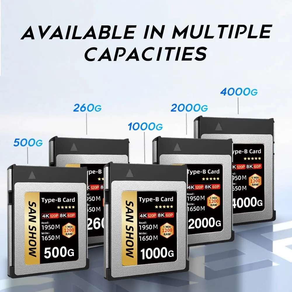 Professional CFexpress Type B Memory Card 260GB -Ideal for 4K & 8K RAW Video, High-Speed Photography, and Professional Use - Compatible with Canon, Nikon, Sony Cameras