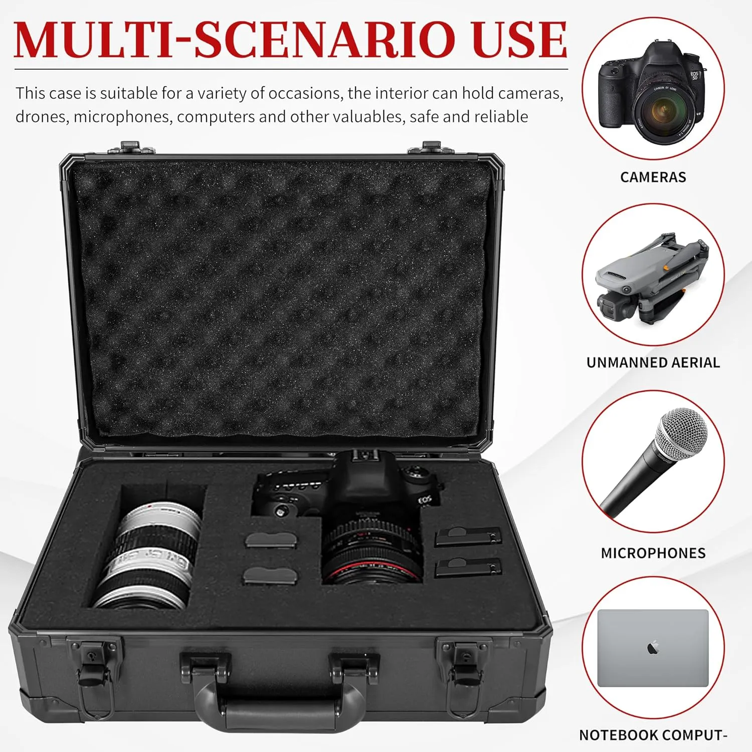 Protective Hard Case Shockproof Water-resistant with Customized DIY Foam Insert fit for Camera, Laptops, etc, 17 X 12 X 5-Inch