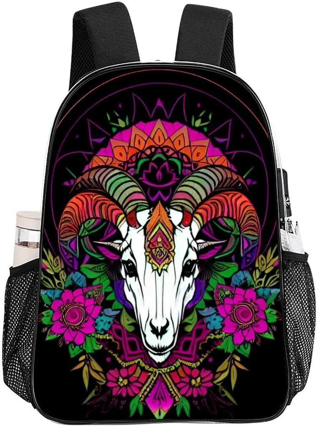 Psychedelic Goat Skull Art Backpack Transparent Anti-Theft Multipurpose Bookbag Large Capacity Laptop Book Bag Rucksack With Side Pockets