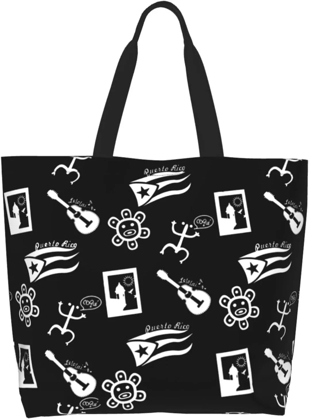 Puerto Rico Canvas Tote Bag Puerto Rico Flag Shoulder Bag Puerto Rican Casual Grocery Bags Outdoor