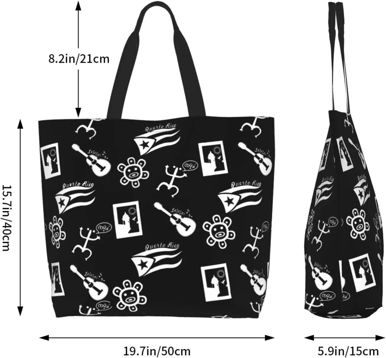 Puerto Rico Canvas Tote Bag Puerto Rico Flag Shoulder Bag Puerto Rican Casual Grocery Bags Outdoor