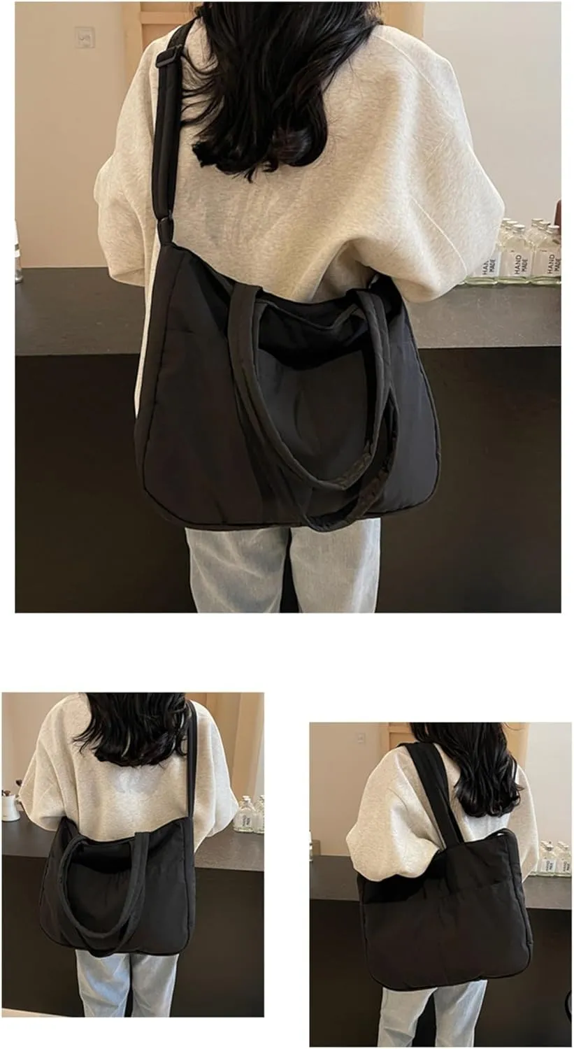 Puffy Tote Bag for Women with Zipper Large Lightweight Crossbody Handbag for Travel Gym Work