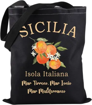 PWHAOO Sicily Oranges Tote Bag Sicily Isola Italiana Tote Bag Sicily Travel Tote Bag Italy Lover Gift Oranges Lover Gift