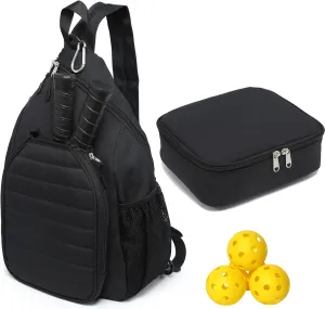 RAINBOW SMILE Sling Bag Crossbody Backpack for Pickleball Paddle Tennis Racketball Travel for Men and Women, with Ice Bag 2PS