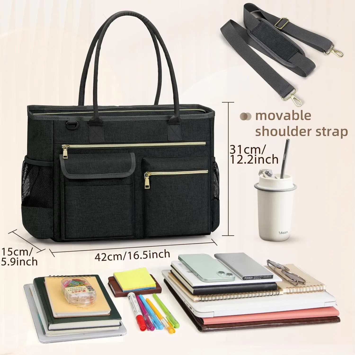 RAINSMORE Laptop Bag for Women 15.6 Inch Work Teacher Tote Nurse Bag Professional Laptop Tote Computer Messenger Shoulder Bags Large Handbag Business Office Work Briefcase