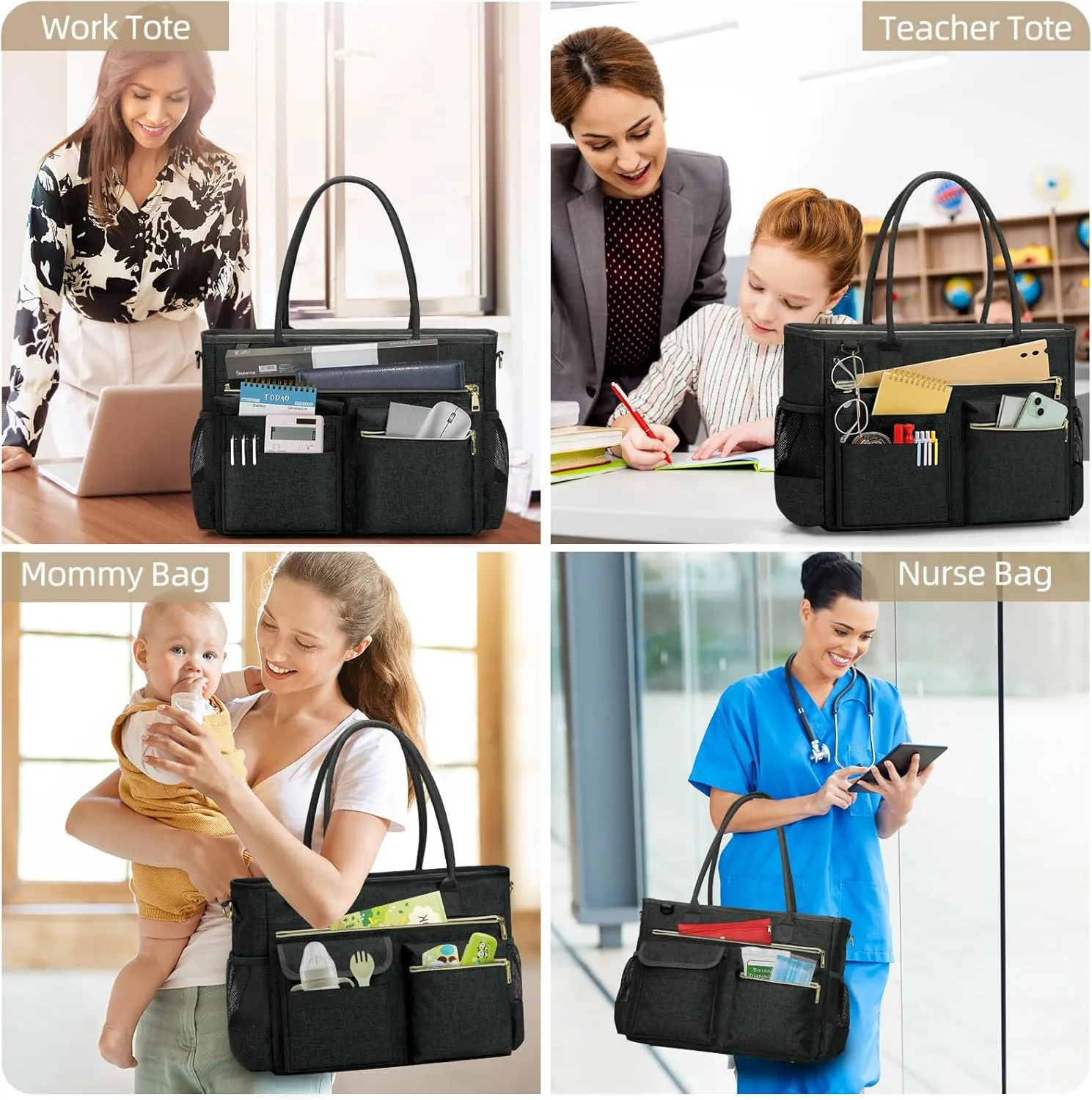 RAINSMORE Laptop Bag for Women 15.6 Inch Work Teacher Tote Nurse Bag Professional Laptop Tote Computer Messenger Shoulder Bags Large Handbag Business Office Work Briefcase
