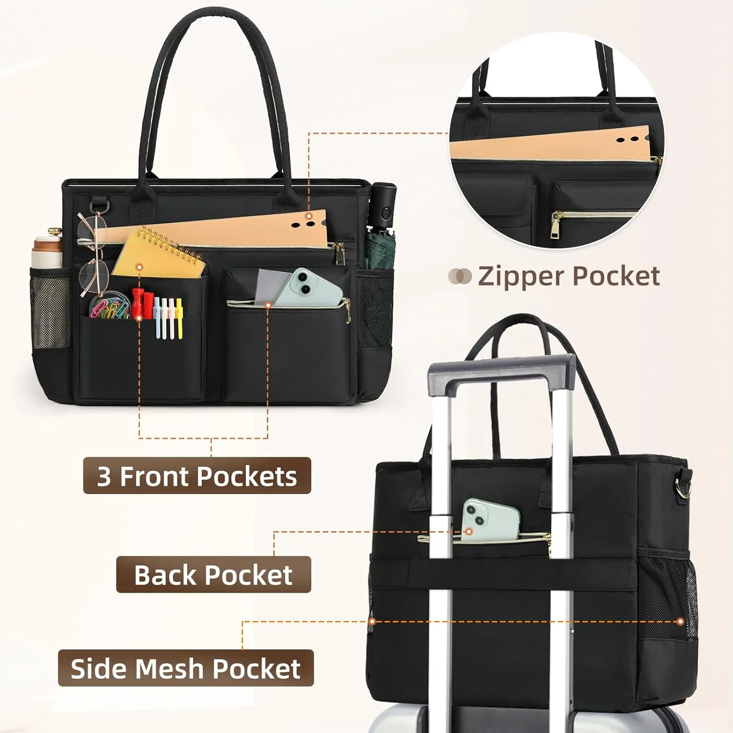 RAINSMORE Laptop Bag for Women 15.6 Inch Work Teacher Tote Nurse Bag Professional Laptop Tote Computer Messenger Shoulder Bags Large Handbag Business Office Work Briefcase