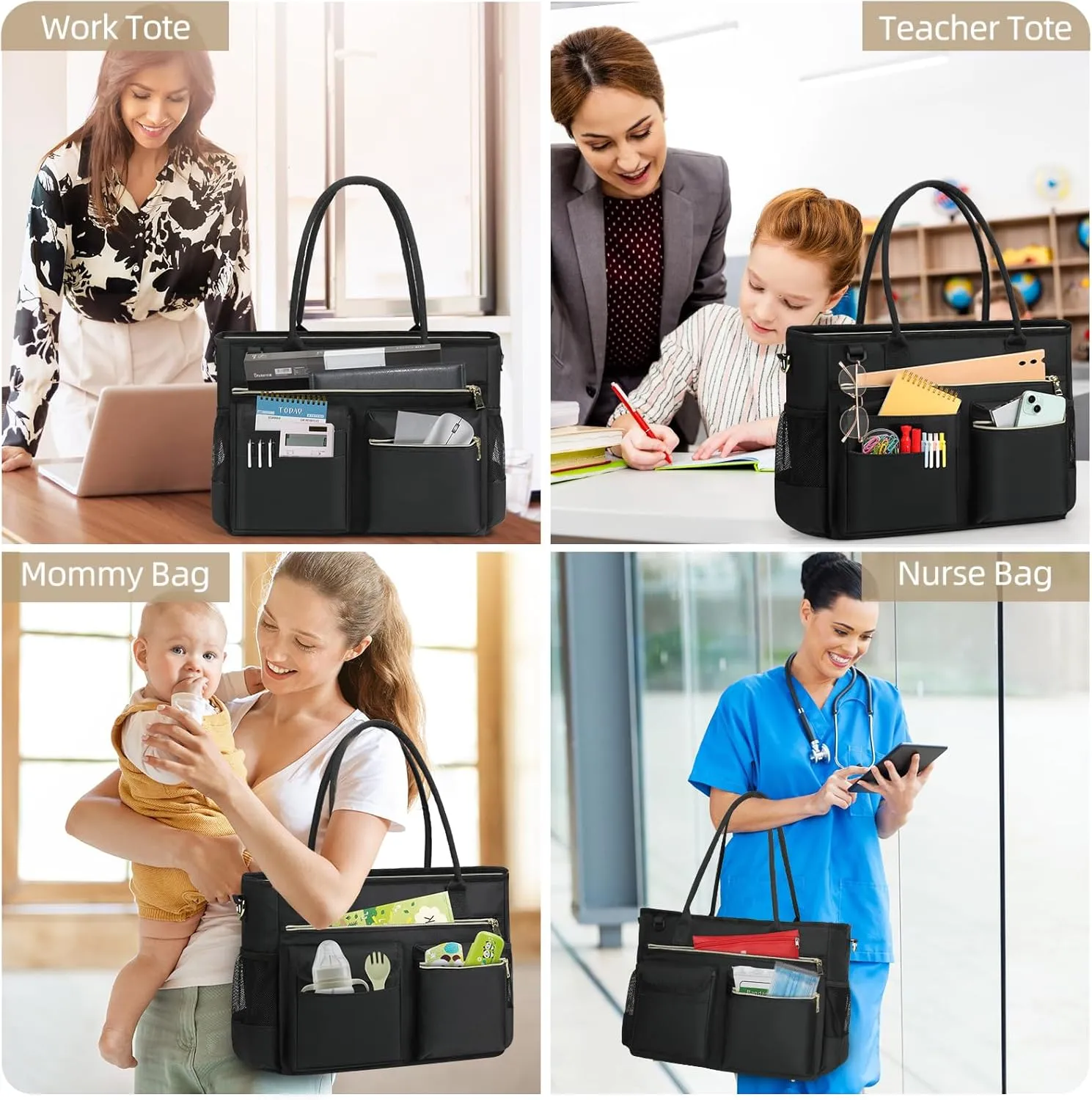RAINSMORE Laptop Bag for Women 15.6 Inch Work Teacher Tote Nurse Bag Professional Laptop Tote Computer Messenger Shoulder Bags Large Handbag Business Office Work Briefcase