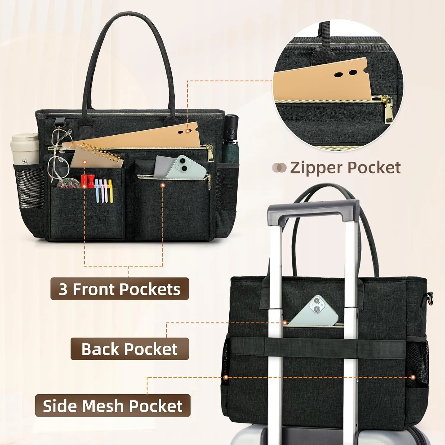 RAINSMORE Laptop Bag for Women 15.6 Inch Work Teacher Tote Nurse Bag Professional Laptop Tote Computer Messenger Shoulder Bags Large Handbag Business Office Work Briefcase
