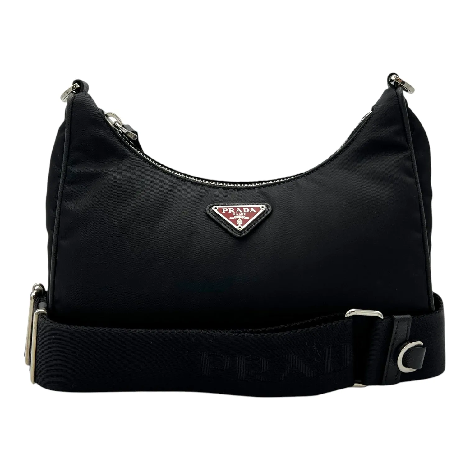 Re-Nylon Crossbody Bag Black in Re-Nylon, Silver hardware