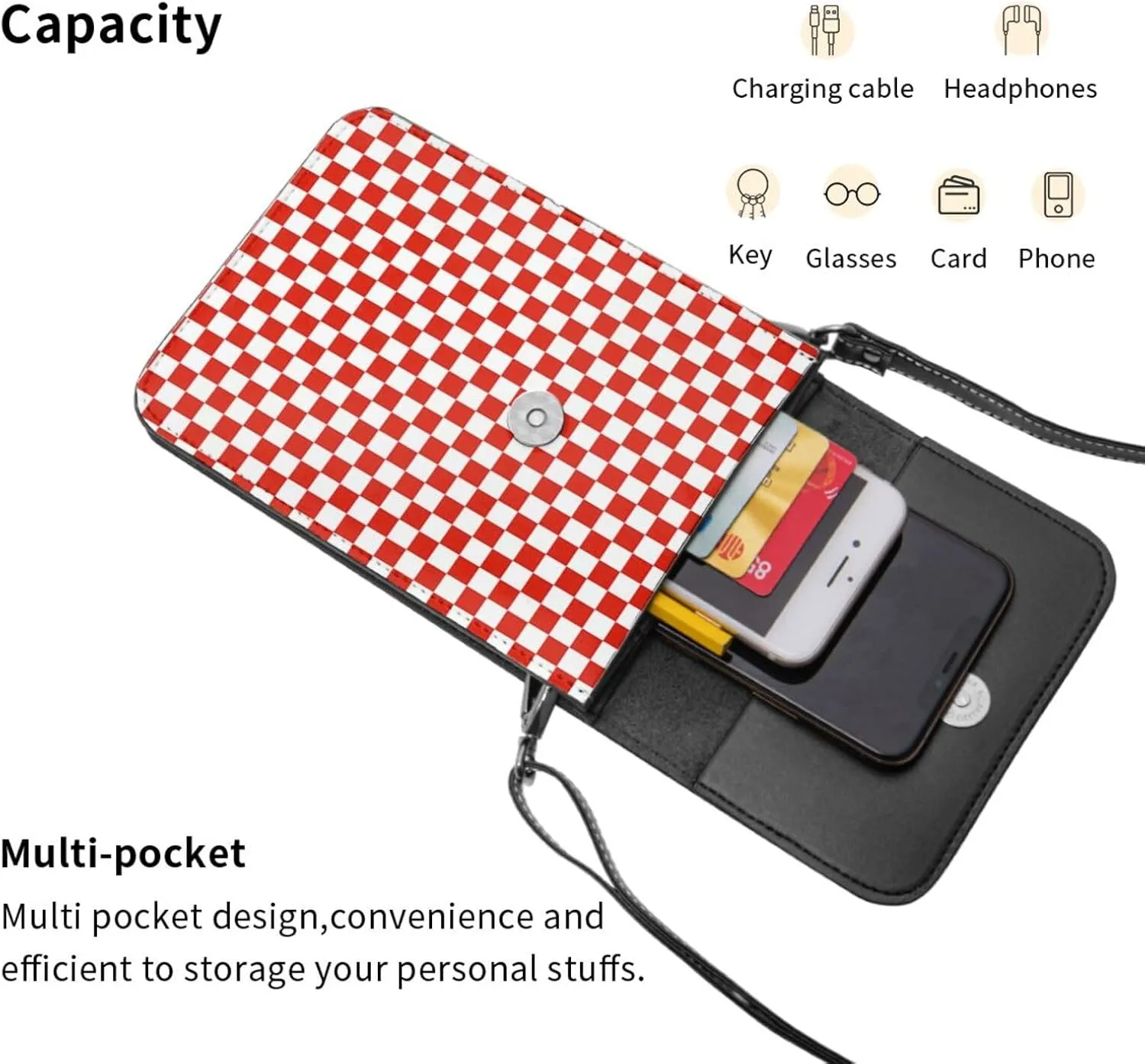 Red Christmas with Snowmen Snowflake Cell Phone Purse Crossbody Bag For Women Men Wallet Purses With Adjustable Strap