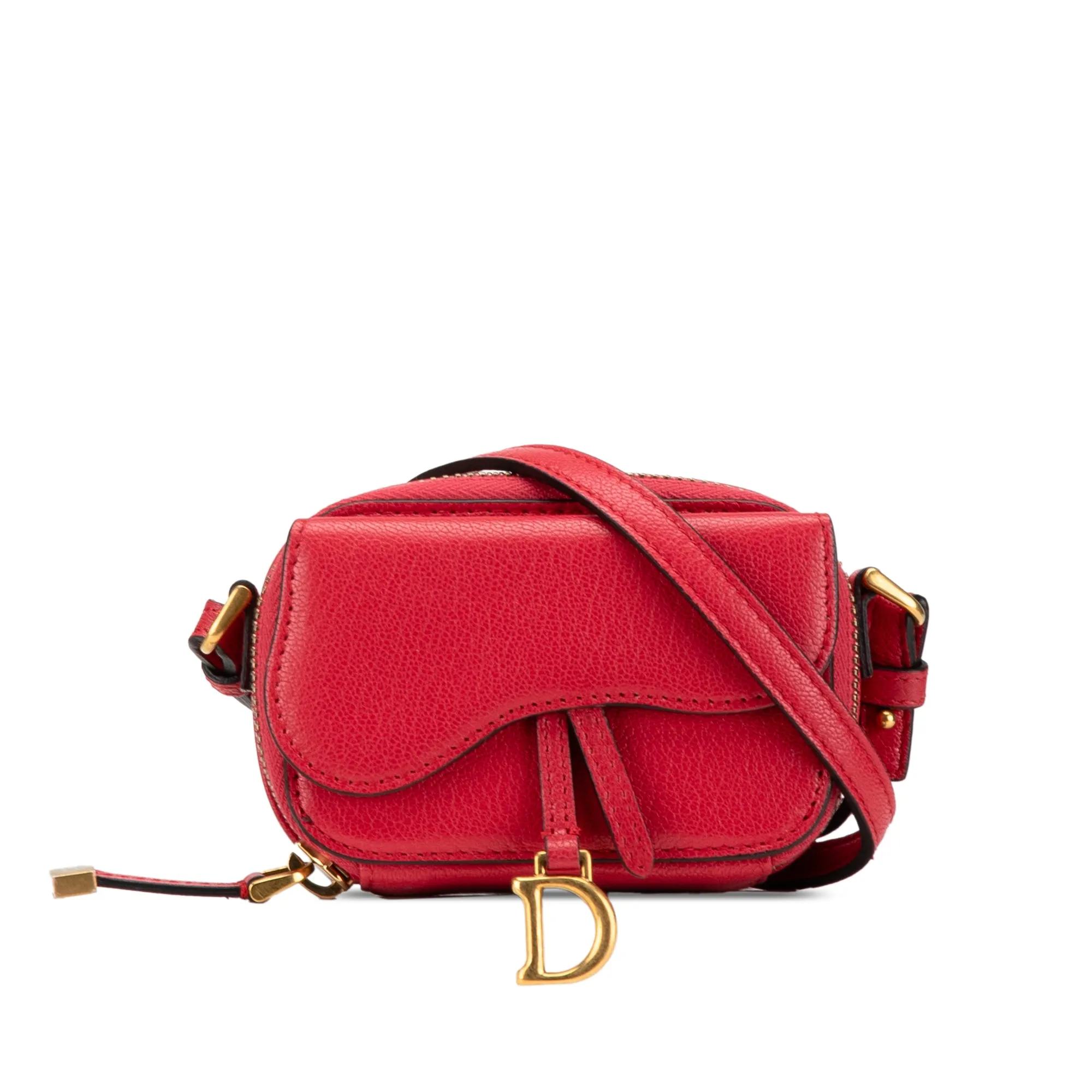 Red Dior Mini Goatskin Saddle Pouch Crossbody Bag
