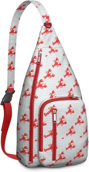 Red Lobster on Grey Stripes Crossbody Bag Daypack for Women Men Lightweight Waterproof Sling Bag Backpack Hiking Cycling