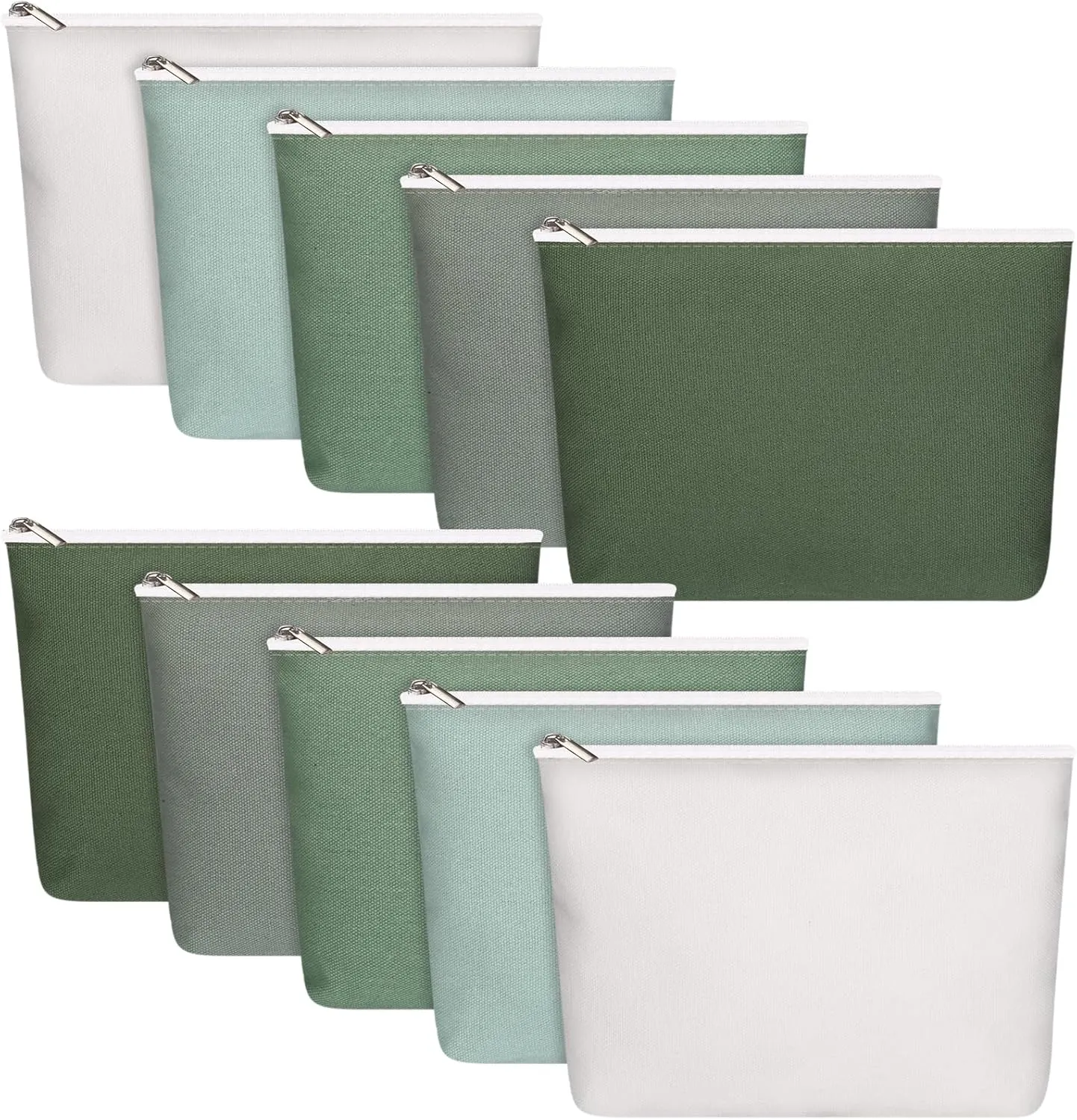 Reginary 10 Pcs Canvas Makeup Bags Bulk for Women Blank DIY Craft Pencil Pouch Multicolor Cosmetics Bag Travel Toiletry Pouch Gift for Mental Health Nurse Mother Teacher(Green)
