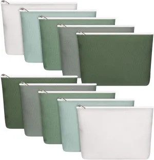 Reginary 10 Pcs Canvas Makeup Bags Bulk for Women Blank DIY Craft Pencil Pouch Multicolor Cosmetics Bag Travel Toiletry Pouch Gift for Mental Health Nurse Mother Teacher(Green)