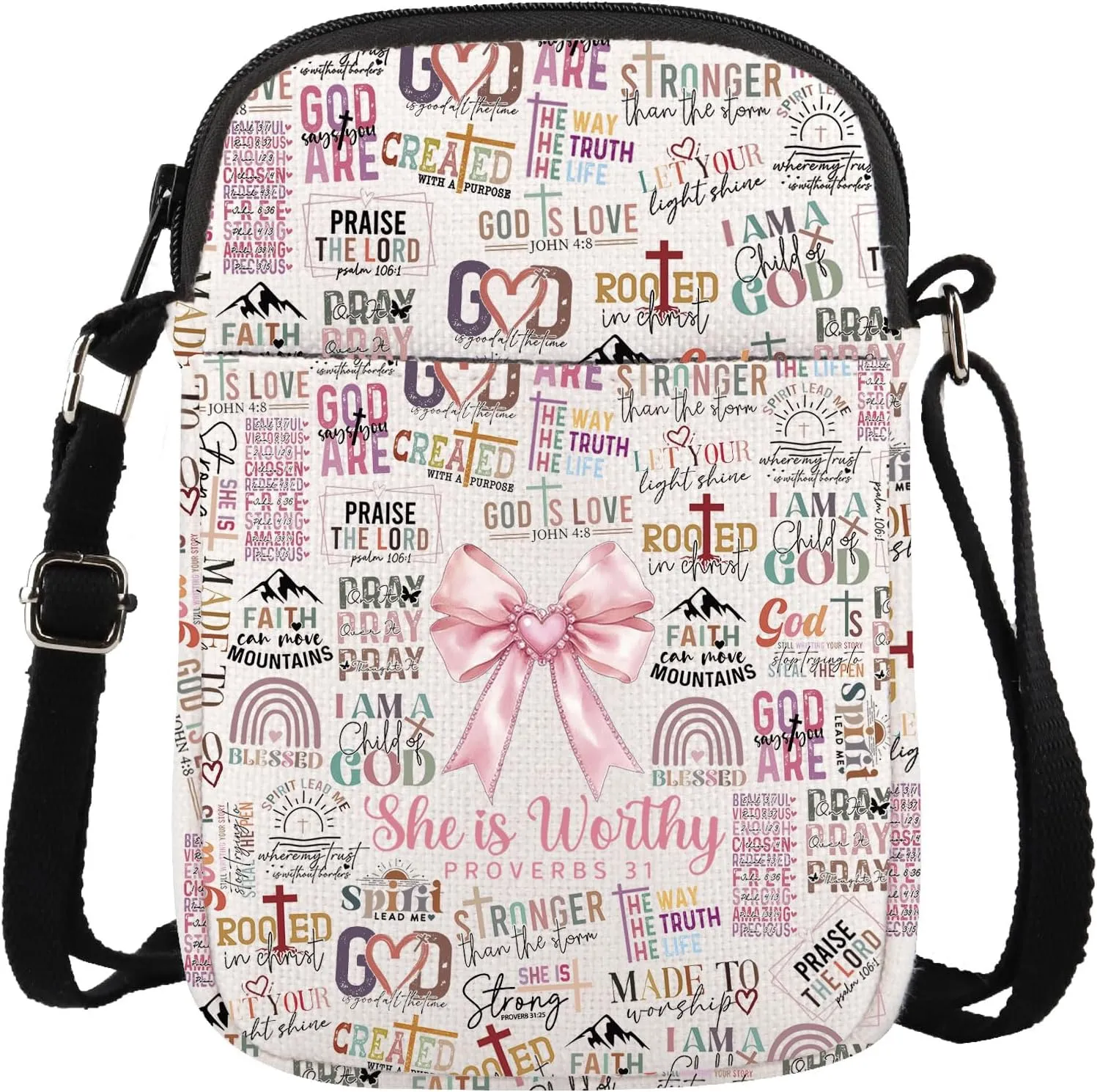 Religious Christian Gift Christian Bible Verse Gift She Is Worthy Proverbs 31 Coquette Bow Christian Crossbody Bag