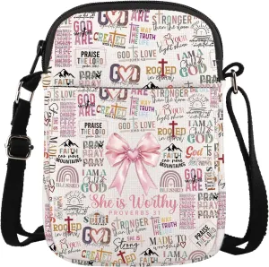 Religious Christian Gift Christian Bible Verse Gift She Is Worthy Proverbs 31 Coquette Bow Christian Crossbody Bag