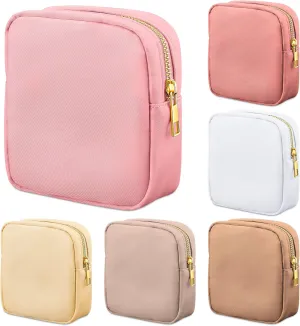 Remerry 6 Pcs Nylon Cosmetic Bag Travel Make up Pouch Toiletry with Zipper Preppy Makeup Bag Waterproof Organizer Case Set for Women Girls(4.7 x 5.1 x 2 Inches,Pink, Brown)