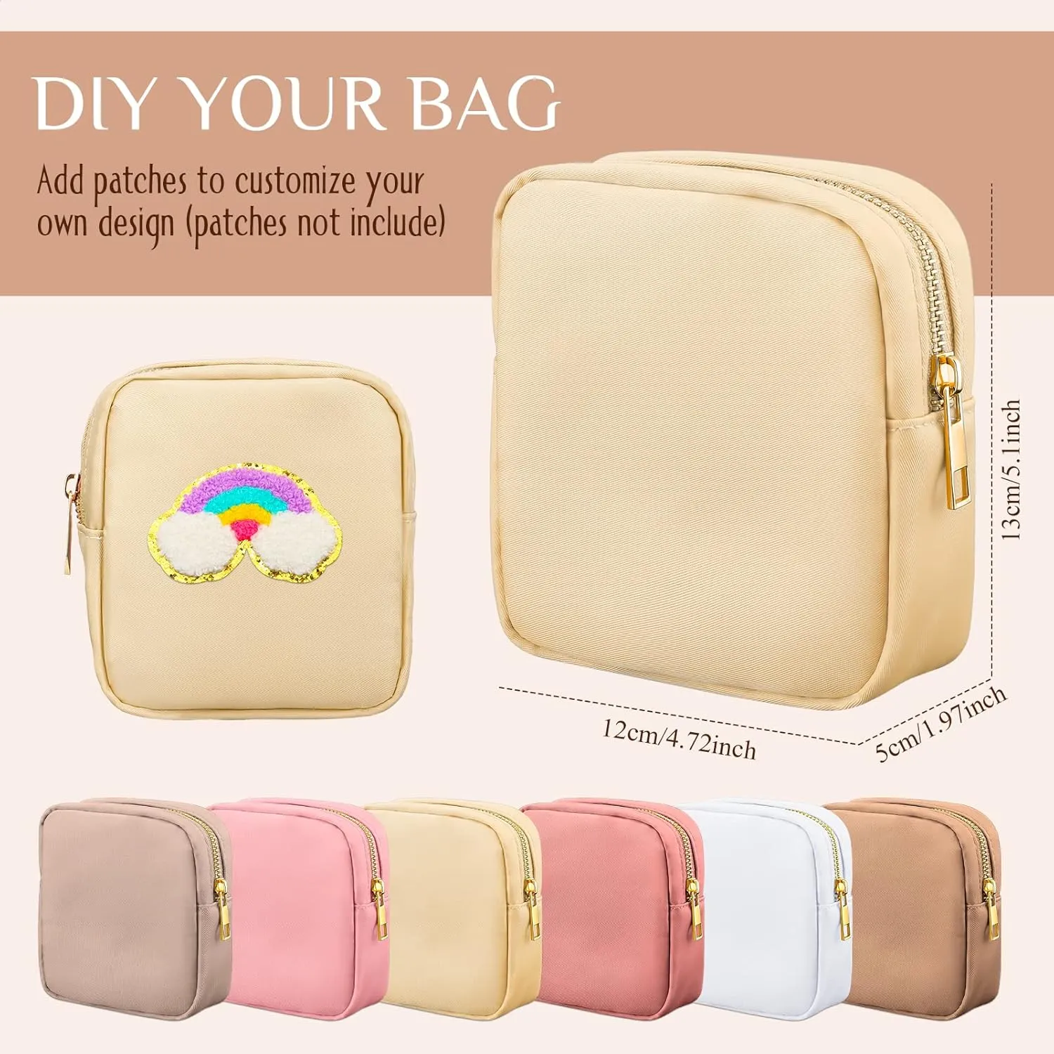 Remerry 6 Pcs Nylon Cosmetic Bag Travel Make up Pouch Toiletry with Zipper Preppy Makeup Bag Waterproof Organizer Case Set for Women Girls(4.7 x 5.1 x 2 Inches,Pink, Brown)