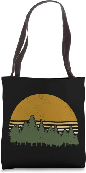 Retro Forest Silhouette Sunset Outdoor Environment Tote Bag