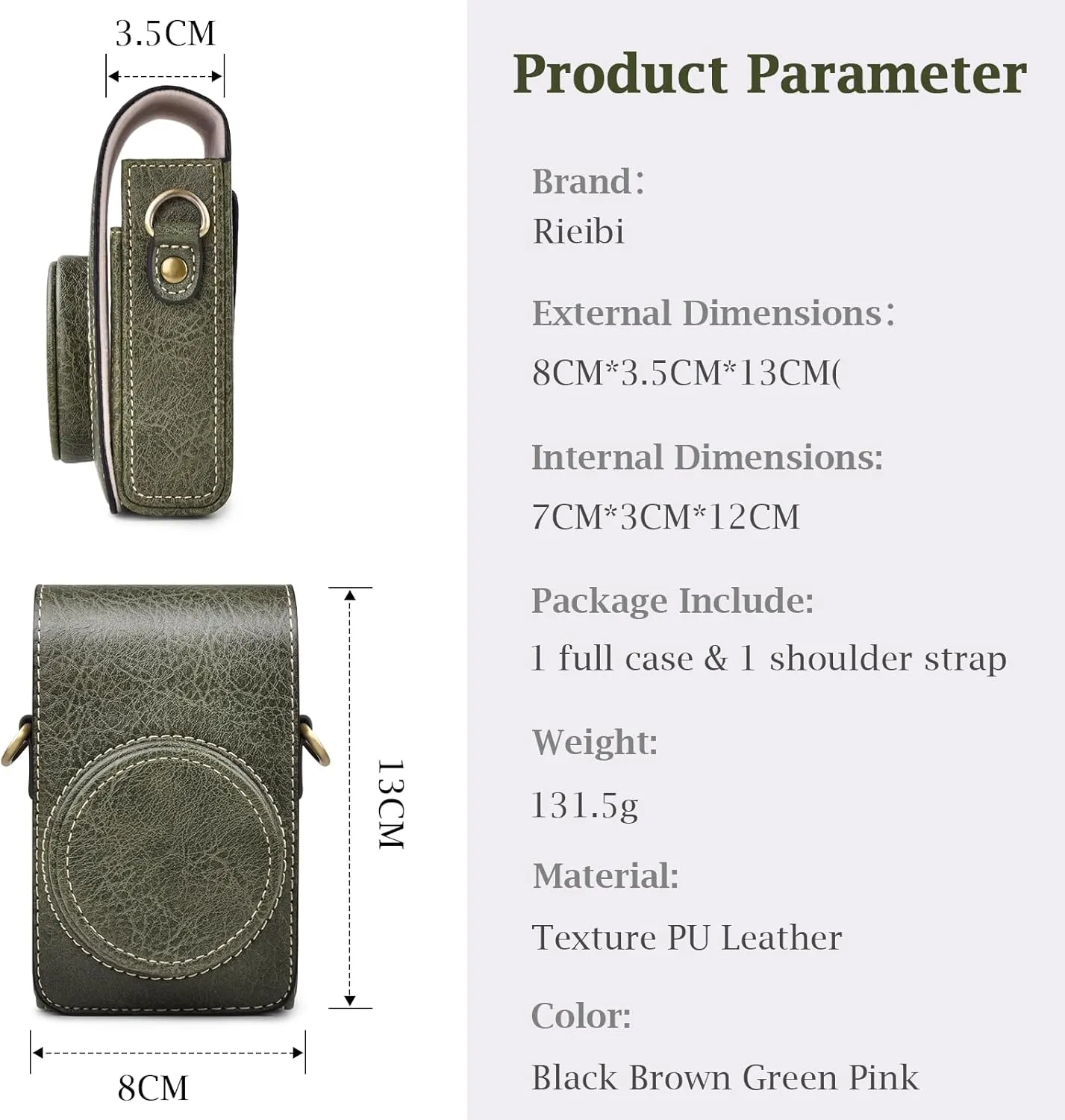 Rieibi Camera Case for Sony ZV1F/ZV1/Ricoh GR IIIx/Ricoh GR III II/Panasonic LX9 LX10 LX15/Canon G7X III / G7X II / SX740 HS- Camera Carrying Bag Cover with Strap - Green (Camera not included)