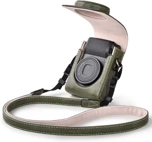 Rieibi Camera Case for Sony ZV1F/ZV1/Ricoh GR IIIx/Ricoh GR III II/Panasonic LX9 LX10 LX15/Canon G7X III / G7X II / SX740 HS- Camera Carrying Bag Cover with Strap - Green (Camera not included)