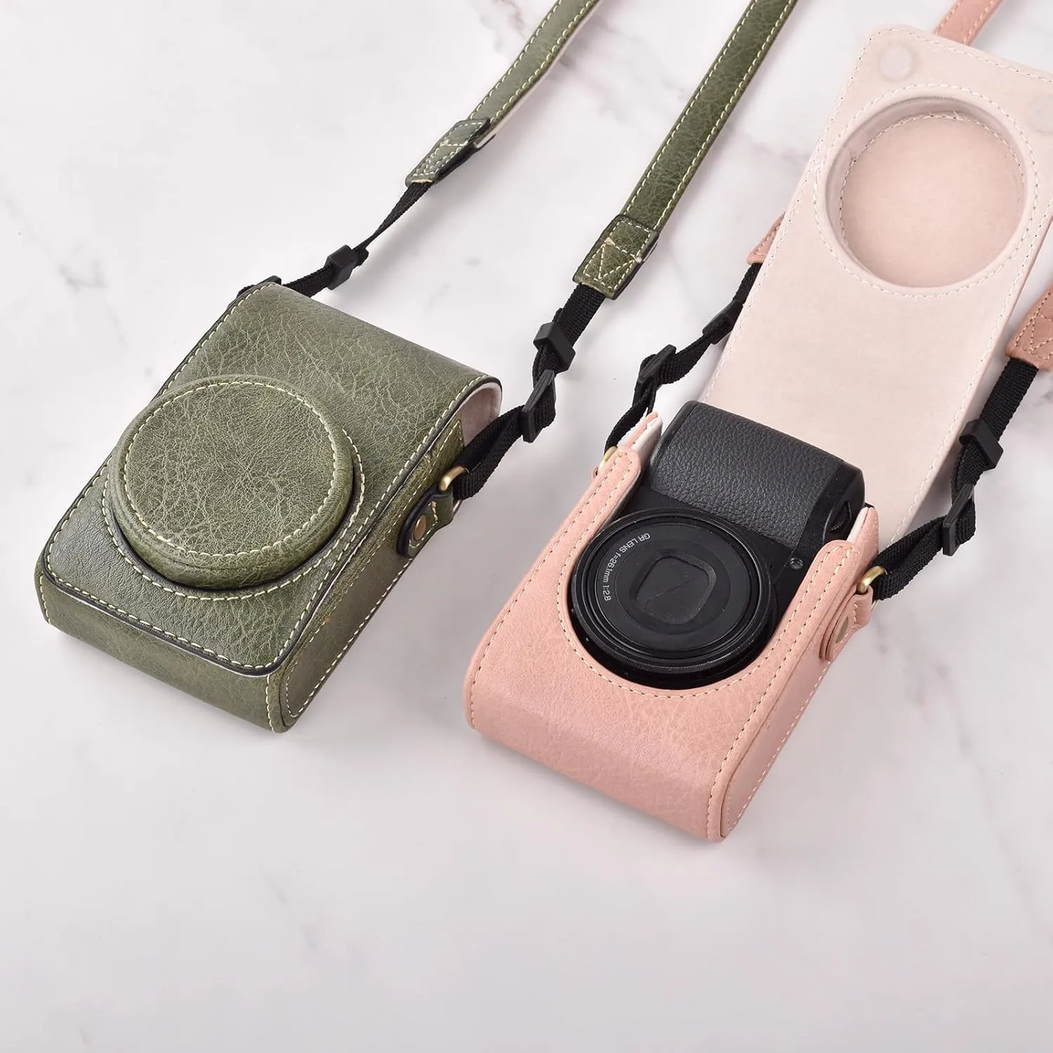 Rieibi Camera Case for Sony ZV1F/ZV1/Ricoh GR IIIx/Ricoh GR III II/Panasonic LX9 LX10 LX15/Canon G7X III / G7X II / SX740 HS- Camera Carrying Bag Cover with Strap - Green (Camera not included)