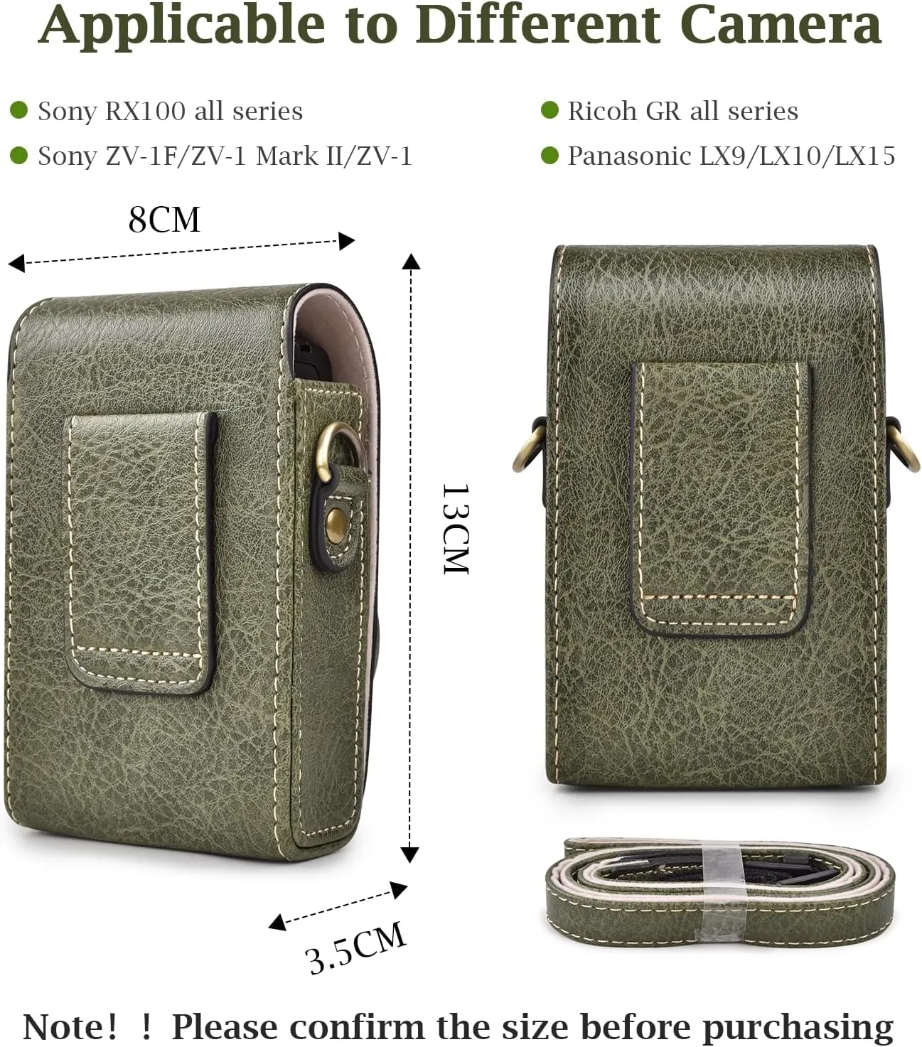 Rieibi Camera Case for Sony ZV1F/ZV1/Ricoh GR IIIx/Ricoh GR III II/Panasonic LX9 LX10 LX15/Canon G7X III / G7X II / SX740 HS- Camera Carrying Bag Cover with Strap - Green (Camera not included)