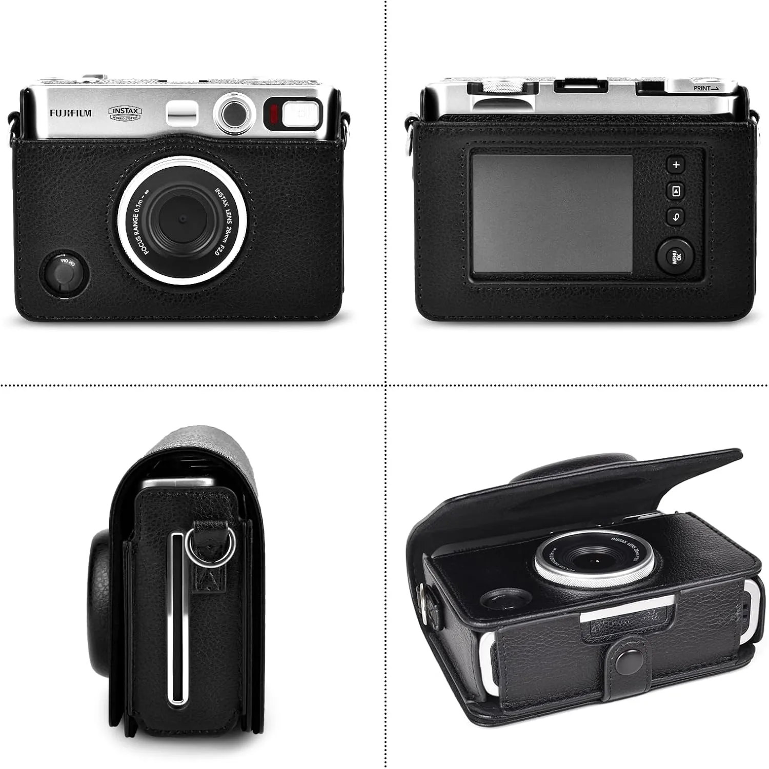 Rieibi Mini EVO Case - Vintage PU Leather Protective Case for Fuji Instax Mini EVO Instant Camera - Removable Case with Adjustable Shoulder Strap Battery Charging Port - Black